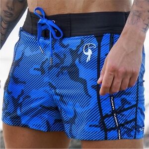 Tucann Men's Quick-Dry Blue Camo Swim Trunks with Contrast Waist SZ M 3 in